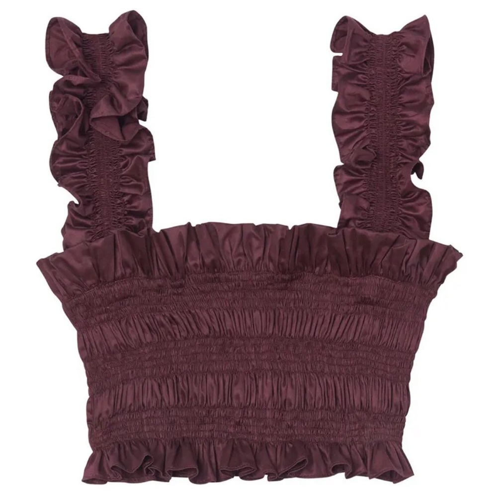 LIKE NEW Rebecca Taylor Top Ruffled Smocked Crop Top Tank Purple Plum XS
